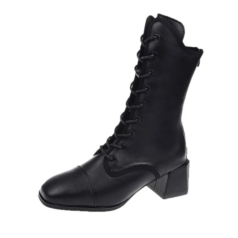 

Lace-up Long Boots Womens New Autumn And Winter High-Tube Knight Boots Thick-Heeled Long-Tube Thin And Thin Boots