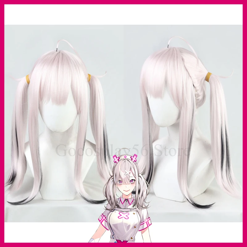 

VTuber Sukoya Kana Wig Gray Pink Mixed Black Girls Youtuber Cosplay Long Straight Ponytails Synthetic Hair Free Wig Cap