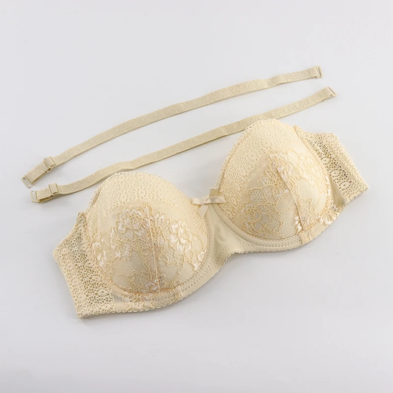 Beauwear, бюстгальтер на половину чашки для женщин, сексуальный кружевной бюстгальтер, пуш-ап, бюстгальтеры для девушек, глубокий v-образный вырез, чашка C, нижнее белье с вышивкой, нижнее белье, Bh - Цвет: Beige
