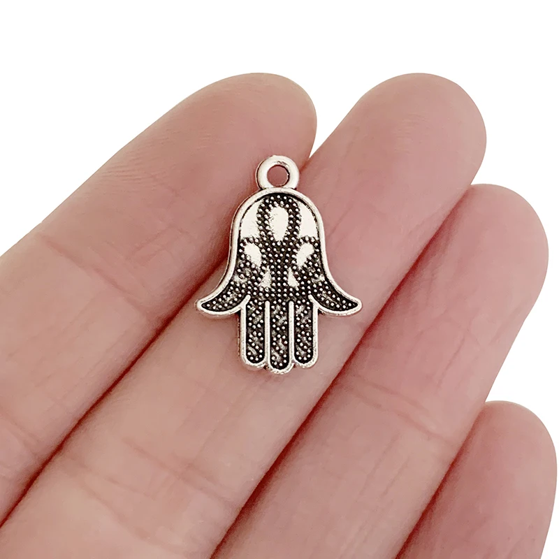 

ZXZ 30pcs Tibetan Silver Hamsa Hand Charms Pendants Beads 2 Sided for Necklace Bracelet DIY Jewelry Making Accessories 20x15mm