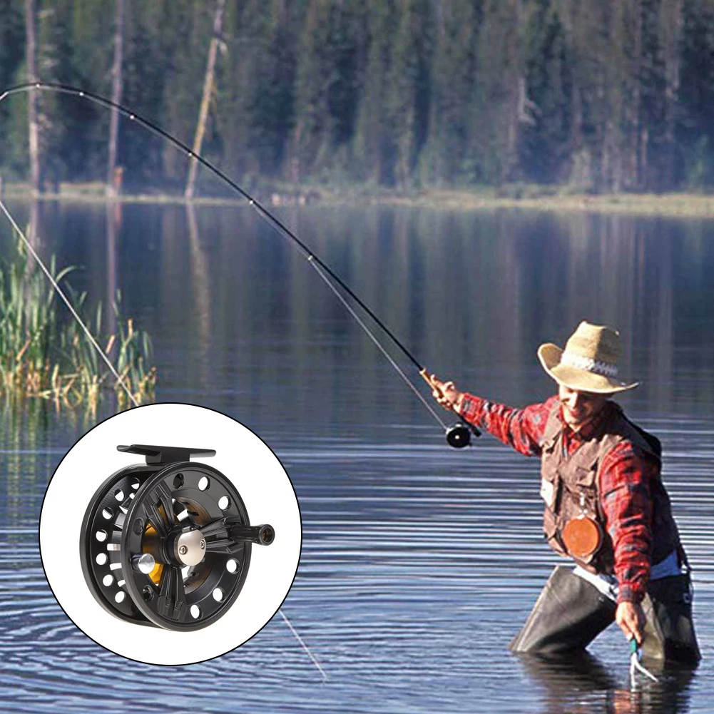 

Fly Reel Aluminum Alloy Waterproof Fishing Reel Full Accessory Interchangeable for Fly Fishing Reel Wheel Black Gear Ratio 1:1