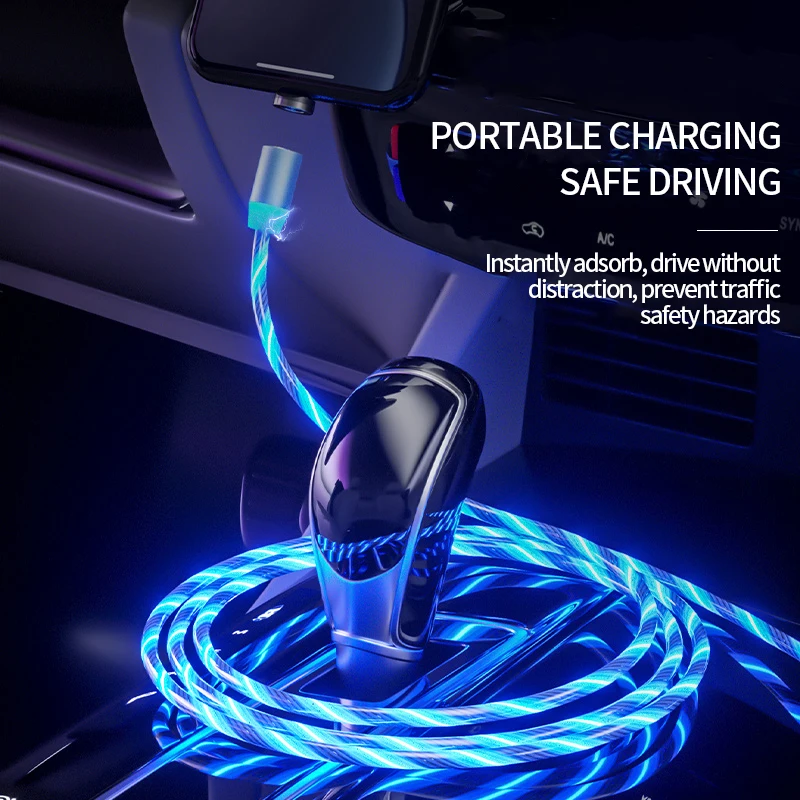 Светящееся освещение потока Магнитный usb-кабель для iPhone XR X 7 8 Micro type C зарядное