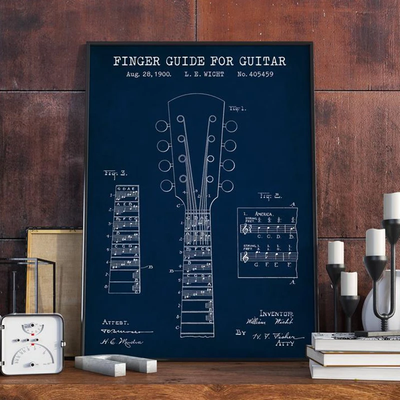 Гитарный патент плакат подарки для музыканта Fender Guitar Blueprint Art холст живопись