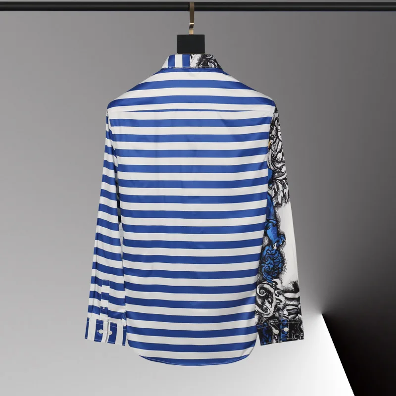 2021 autumn and winter new men's long-sleeved shirt fashion stitching printing non-iron shirt long-sleeved trendy men's shirt