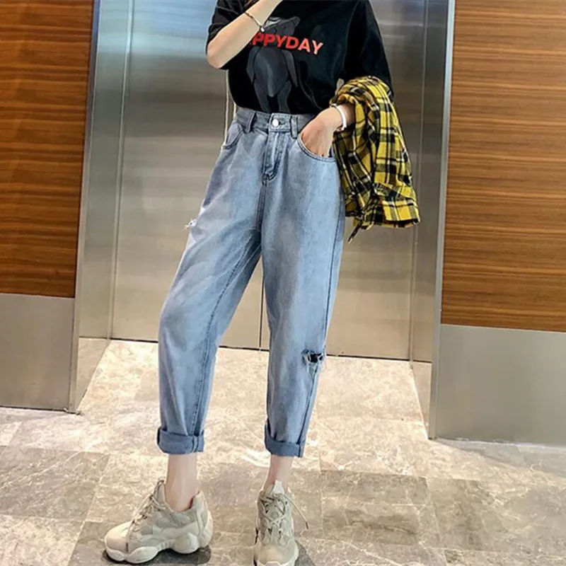 

Woman Jeans Ripped High Waist Clothes Wide Leg Denim Clothing Streetwear Vintage Quality 2021 Fashion Harajuku Straight Pants
