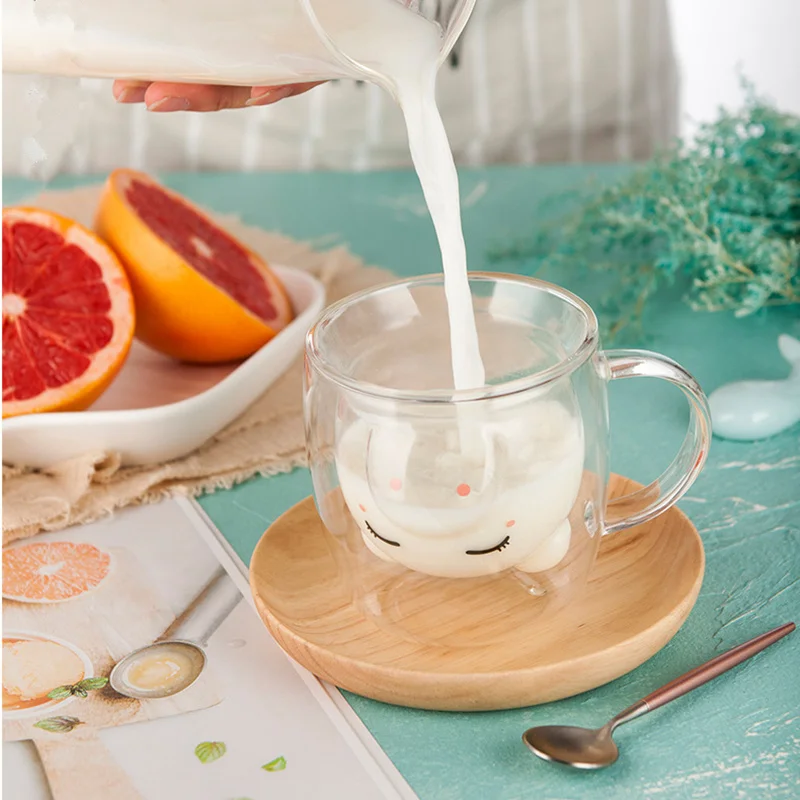 Милый мультфильм свинья двухслойная стеклянная теплоизоляция дети завтрак