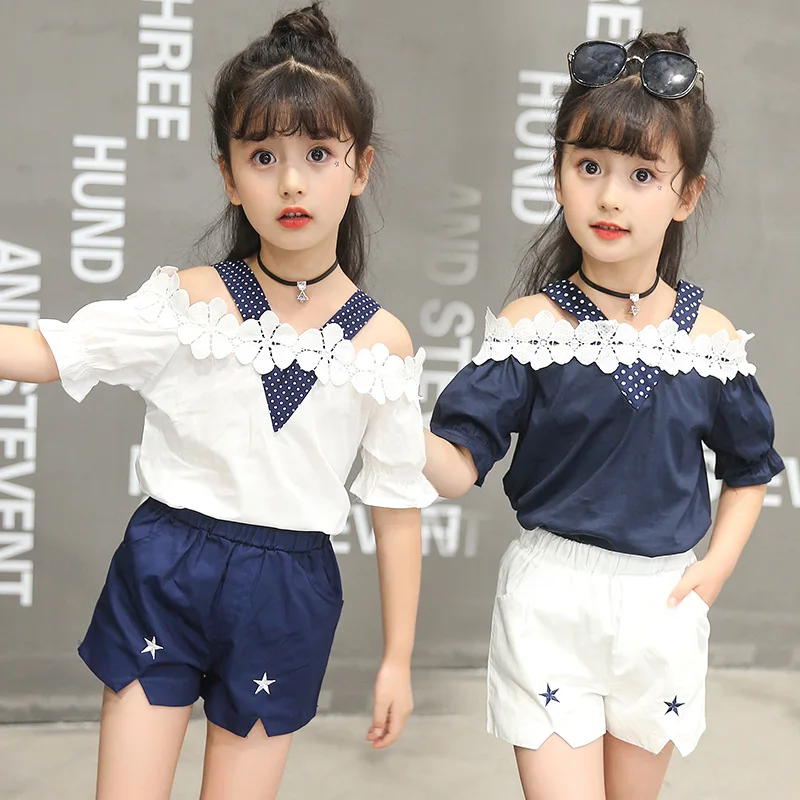 

2021 sweet and cute children's suit girls summer and big kids two-piece suit