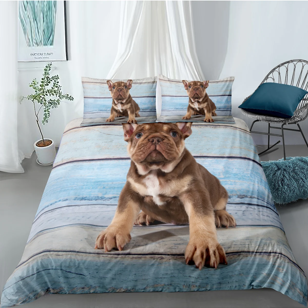 

3D Cute French Bulldog Print Bedding Set Kids Adult Duvet Cover King Queen Bed Set 2 people Soft Quilt Winter Very Warm