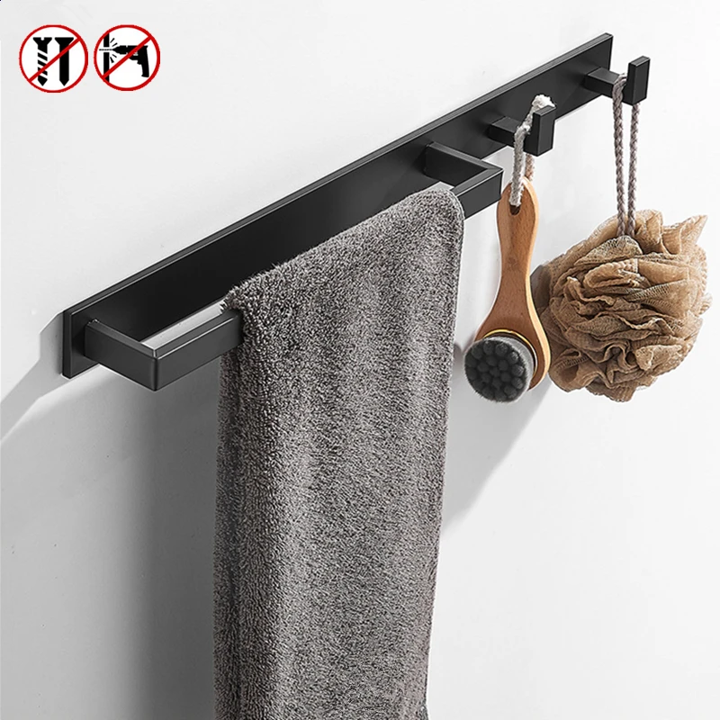 

50CM Aluminum Towel Holder Bars Punch-Free Wall Mounted Bath Hanger Toilet Towel Rack Bathroom Hook Shelf