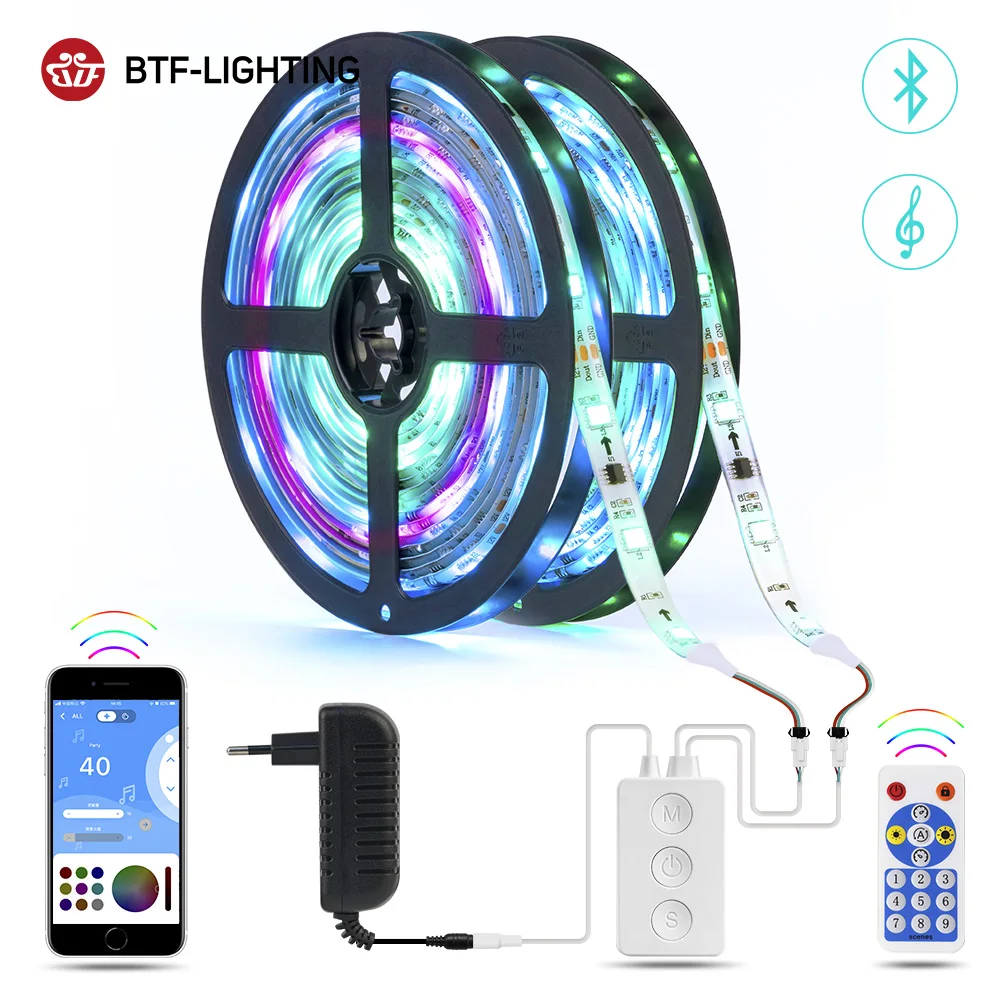 Светодиодная лента светильник Bluetooth управление музыкой RGB IC гибкий разноцветный 5