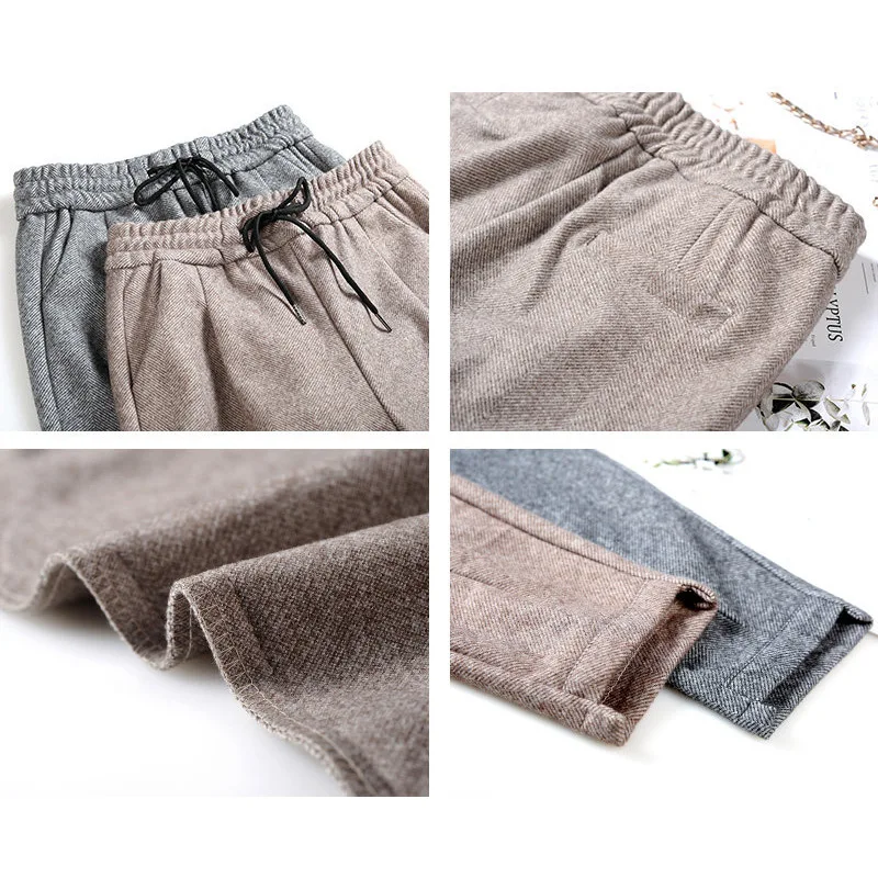 Wool Ankle Length Trousers Woolen Warm Autumn Winter Pants Women Thick Capris New Leisure Korea High Waist Harem Pencil