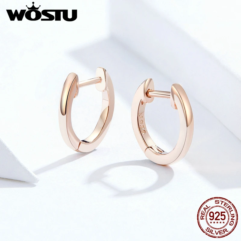 WOSTU настоящее 925 пробы серебряные простые розовое золото серьги-кольца для женщин