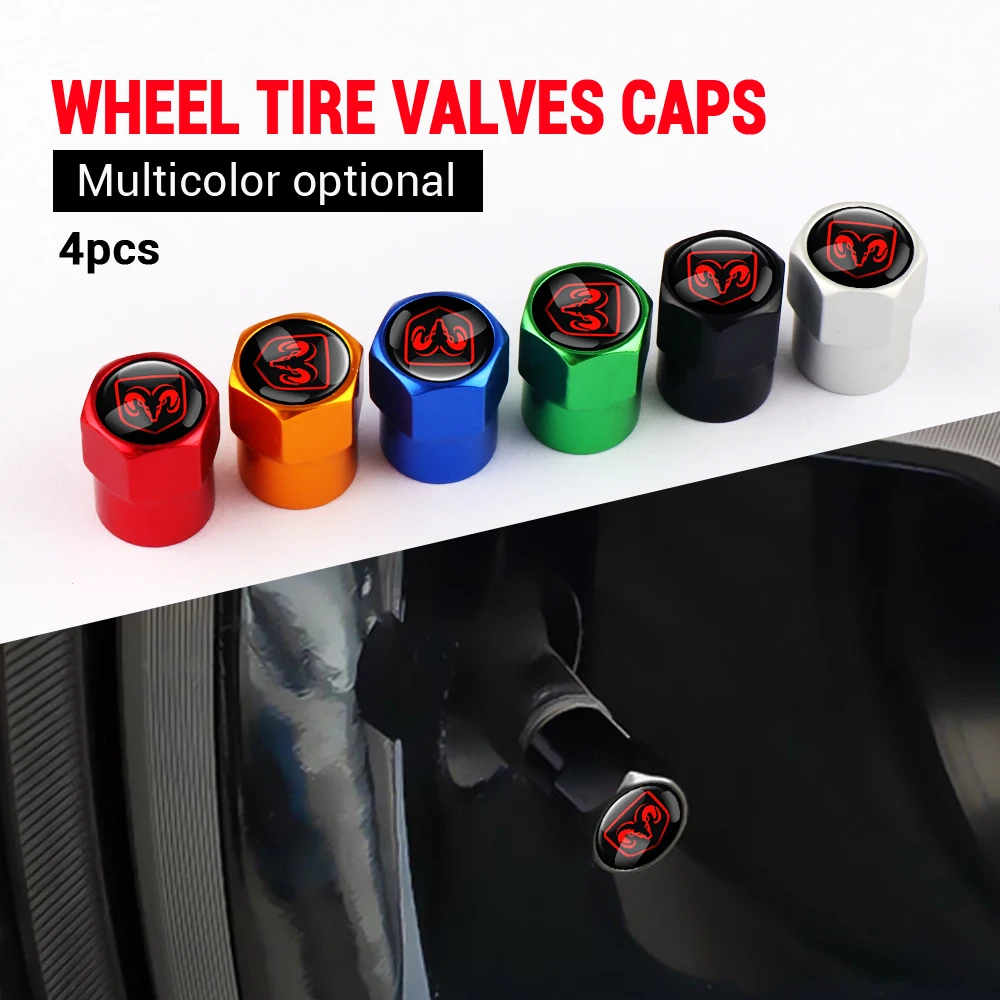 

4PCS Car Tire Valve Caps Aluminum Tire Air Valve cover for Dodge Caliber Journey ram durango Charger SRT Car Tyre Accessories