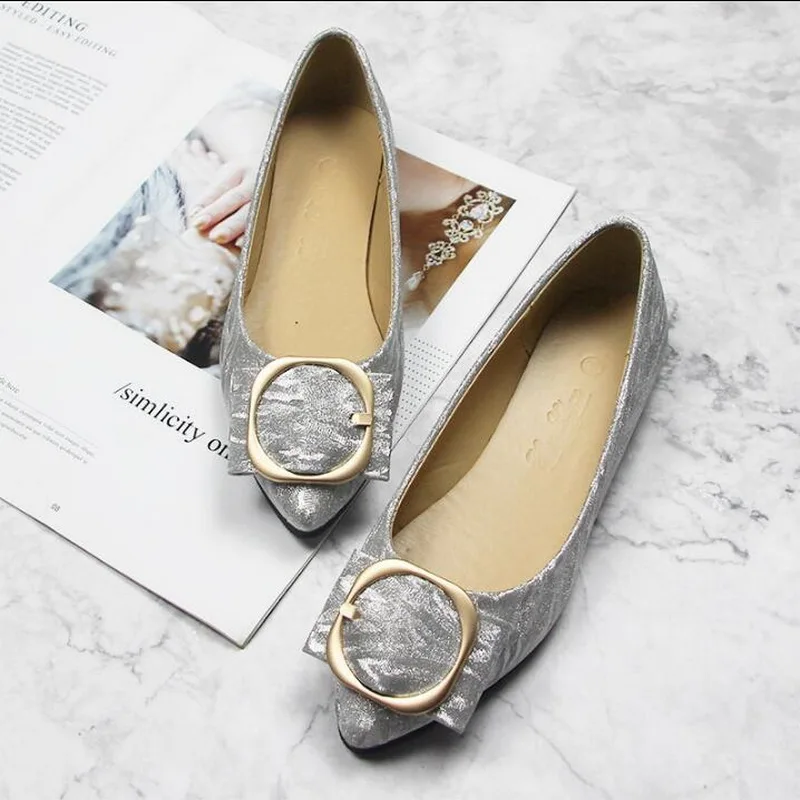 Spring New Synthetic Leather Women Ballet Flat Shoes Women'S Slip-On Soft Metal Decoration Boat Shoes Women Flats Zapatos Mujer