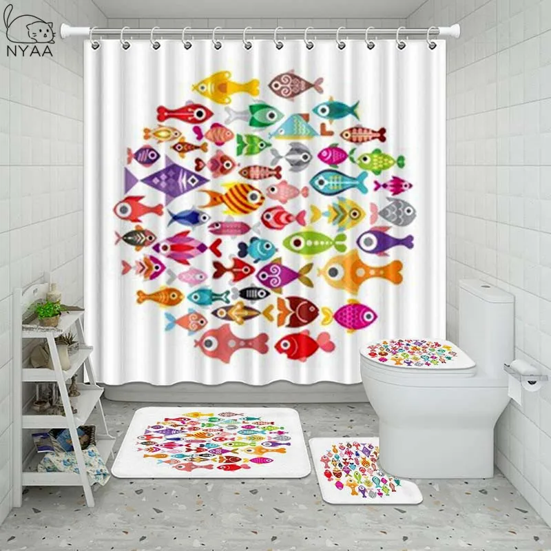 Vixm Водонепроницаемая синяя занавеска для ванной комнаты с рисунком Кита набор