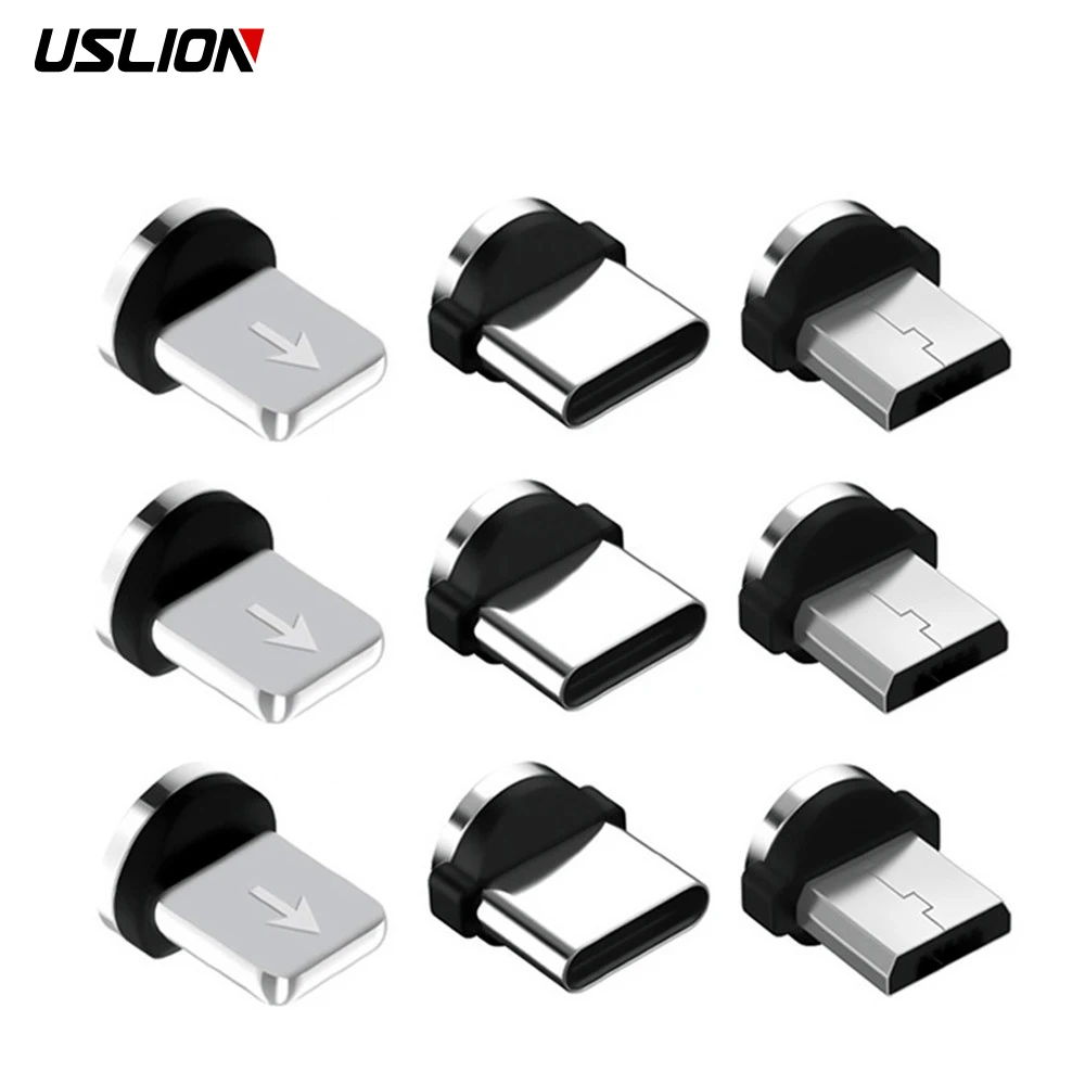 uslion 4 pcs 360 rotation magnetic cable plug tips for mobile phone replacement parts durable converter charging cable adapter free global shipping