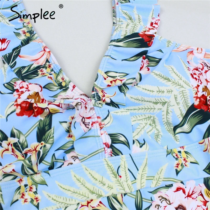 Женский купальник Simplee с цветочным принтом, цельный купальный костюм с пуш-ап и v-образным вырезом, полосатое пляжное боди, купальный костюм на лето