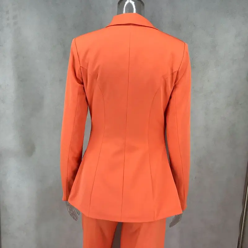 

Fashionable Small Suit 2019 New British Women's Sets Slim Two Piece Sets Office Ladies Work Top and Pants 2 Piece Set Orange
