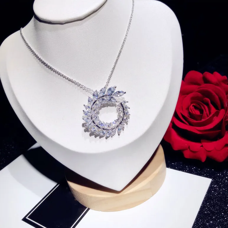 White Necklace Модные серьги-гвоздики Высокое качество блестящие AAA чистый цвет кубического циркония камень серьга в форме цветка для женщин Свадьба CEP455 - Окраска металла: White Necklace