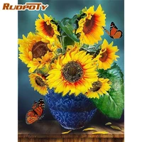 ruopoty 60x75cm frame paint by number for adults sunflower butterfly modern picture by numbers acrylic paint on canvas artwork