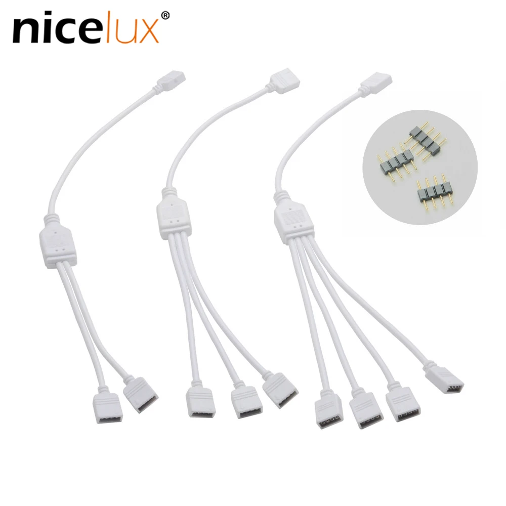 

RGB 1 to 2 1 to 3 1 to 4 Female to Female Splitter 4 Pin Wire Connector Connector Extension Cable for 3528 5050 LED Strip Light
