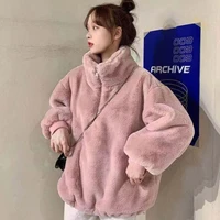 sougen fashion women sweatshirts flannel sweet women hoodies candy color casual female winter clothes solid stand neck pullovers