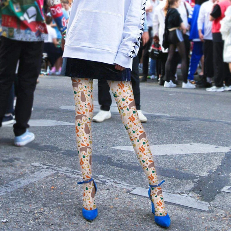 Модные Колготки с рисунком для девочек принтом татуировок в японском школьном