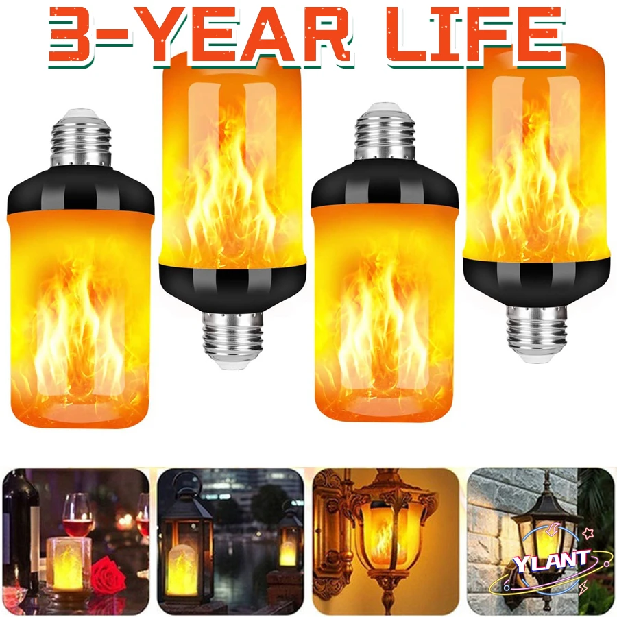 

2021 Flame Light Bulbs E27 Base LED Flame Effect Light Flickering Fire Lamp Bulbs, Indoor Outdoor Decorative Lights Garden Party