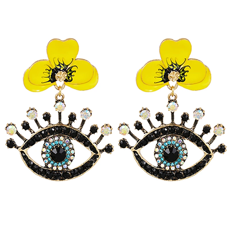 

ZHINI Bohemia Charming Colorful Flower Statement Earring Personality Design Blue Evil Eye Dangle Drop Earrings for Women Gift