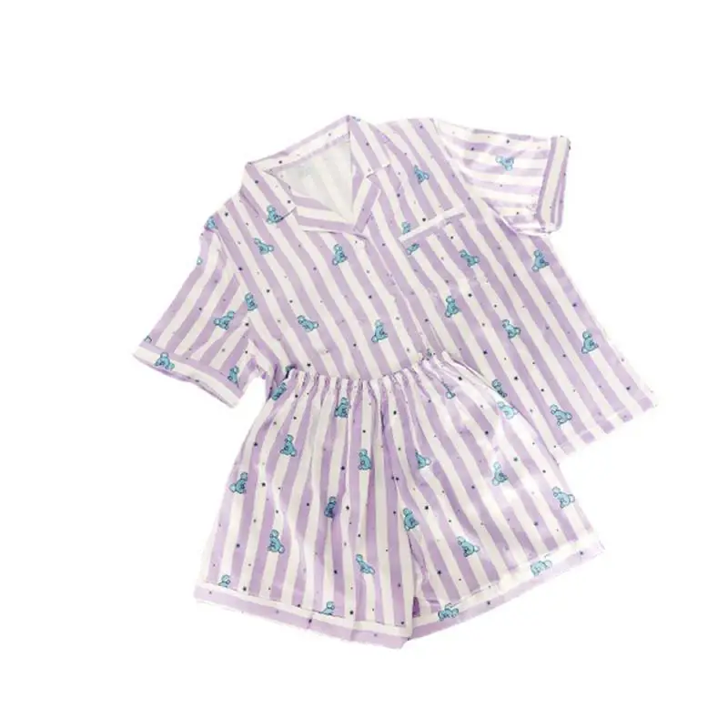 

Heart Stripe Print Women's Pajamas Women Sets Sleepwear Harajuku Soft Short Sleeve Nightwear 2021 Summer Comfortable Nightgown