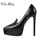 Женские туфли на платформе Onlymaker, черные туфли-лодочки на очень высоком каблуке с острым носком и классическим принтом