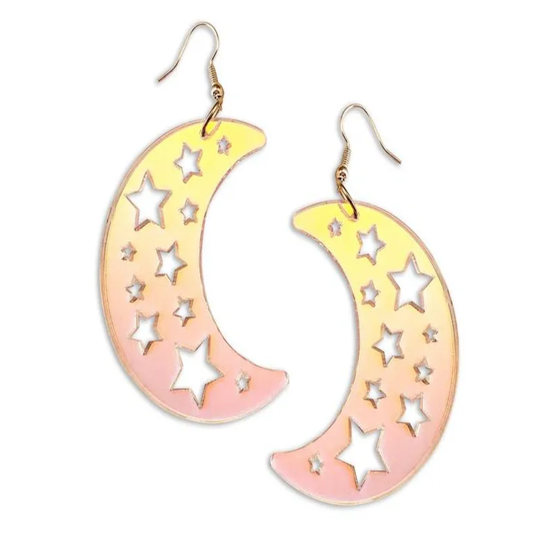 Переливающиеся серьги в форме Луны-звезды Полумесяца большой прозрачный