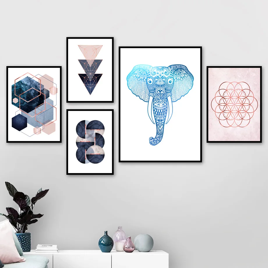 Абстрактный геометрический слон гора настенная Картина на холсте скандинавские