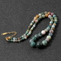 oaiite indian agate necklace reiki healing energy balance meditation with lobster clasp chain mala beaded choker yoga jewelry