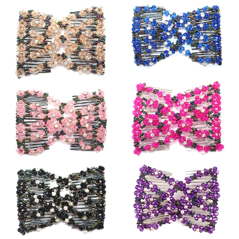 

Magic Hair Comb Beaded Double Stretch Fashion Elastic Women Clips DIY Hairstyle