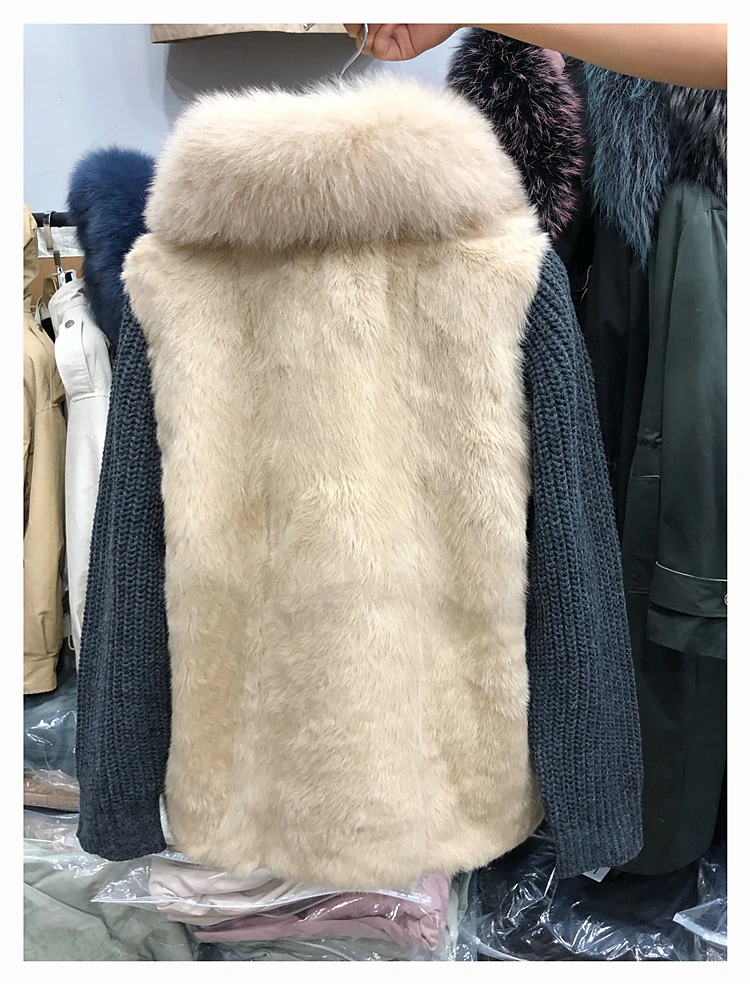 

2020 New Women Rex Rabbit Parkas Fox Fur Collar Winter Warm Parka Jackets Overcoats Clothing Short Outwear Detachable 3 Uses