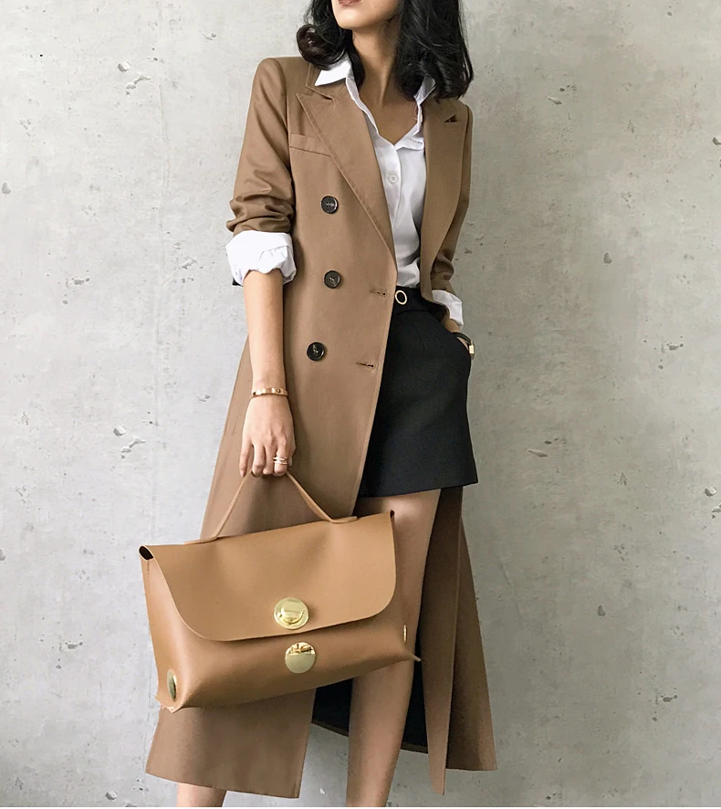 Тренчкот женский двубортный ветровка в европейском стиле винтажная верхняя