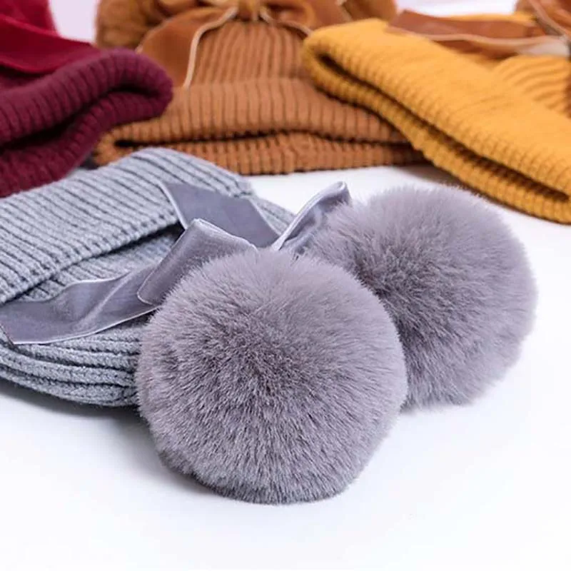 

Baby Girls Beanies Stuff Double Pompom Hat Winter Knitted Decoration Bow Kids Girl Hat Warm Thicker Children Infant Beanie Cap
