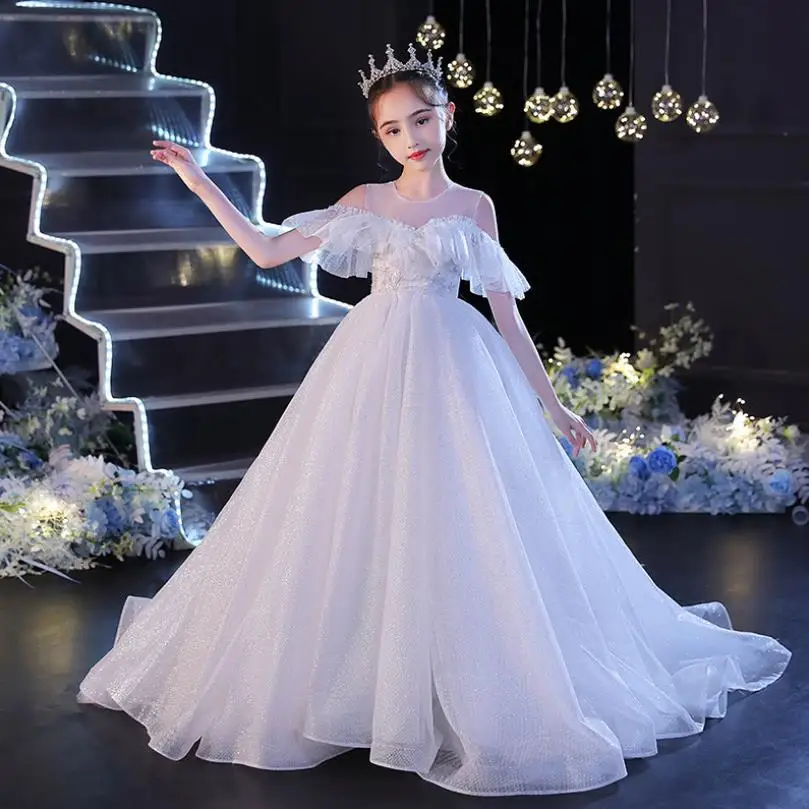 

Children Elegant Sequined Trailing Evening Gown Kids Catwalk Birthday Party Princess Dresses For Girls Vestidos L1208