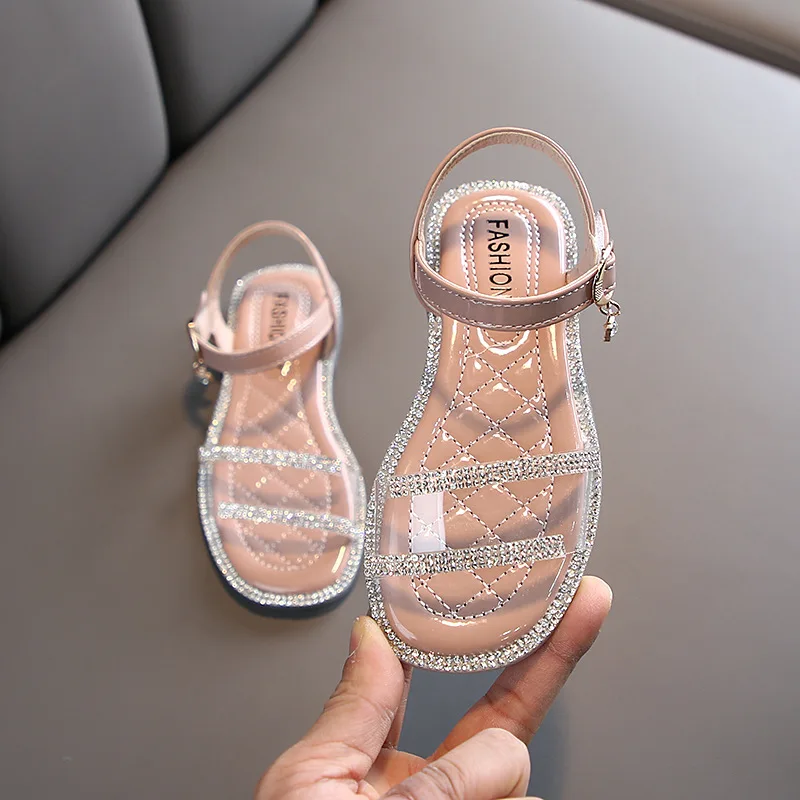 

2021 Summer Girls Sandals Children Rhinestone Princess Party Shoes Comfortable Soft Bottom Candy Color Kids Beach Sandals