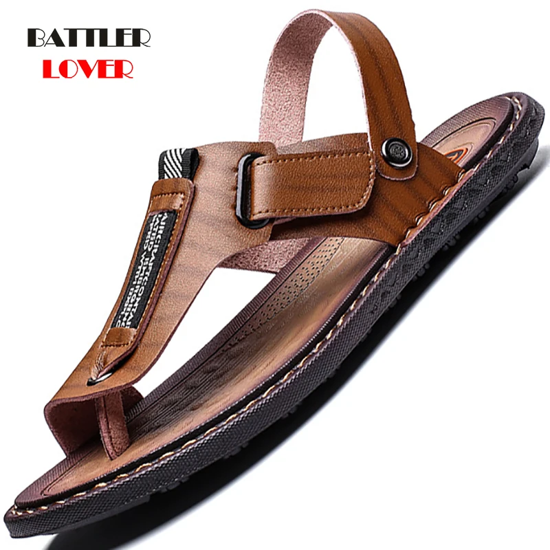 

Hot Sale Men's Sandals Genuine Cow Leather Men Summer Shoes Leisure Slippers Flip-Flops Men Comfortable Footwear Soft Sandals