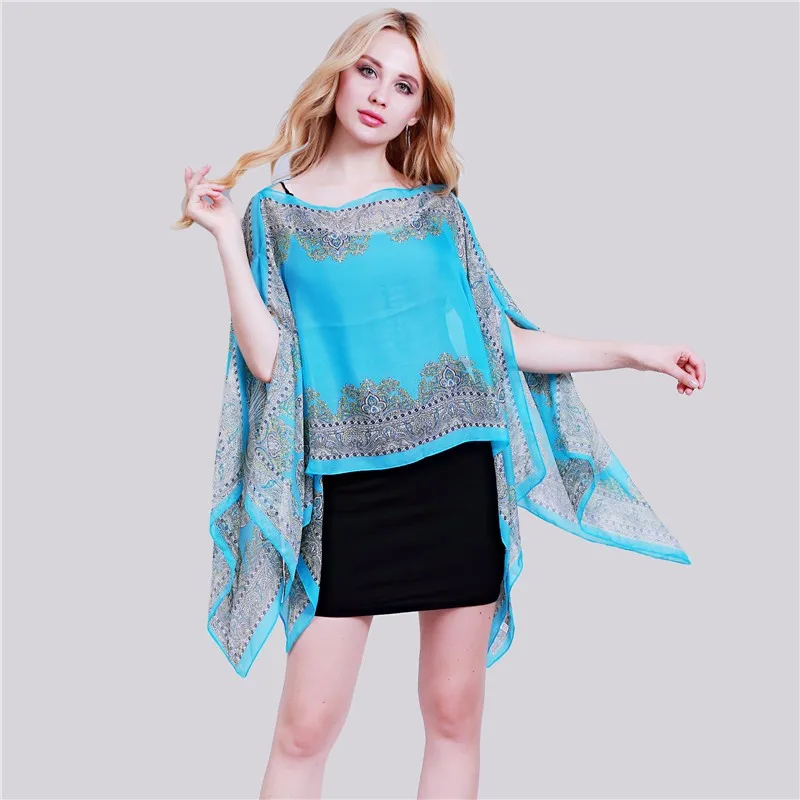 Новая женская пляжная одежда пончо шаль-туника накидка с принтом пейсли