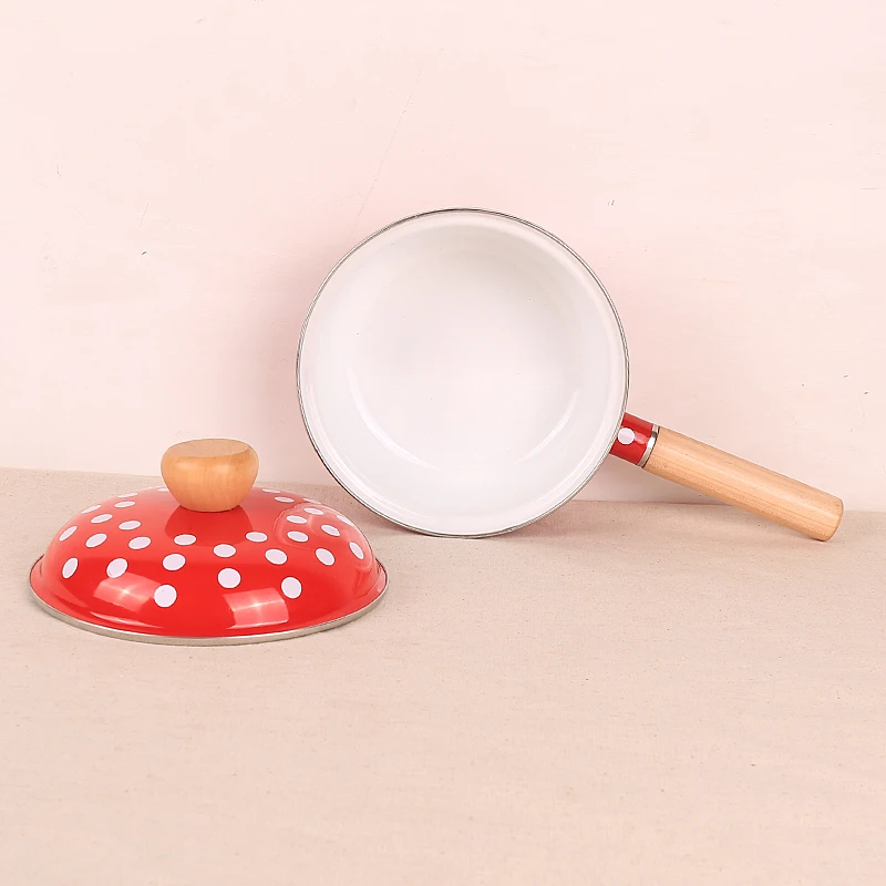Japanese style porcelain enamel thickening single wood handle soup baby food stewpot stockpot saucepan noodle milk porridge pot | Дом и сад