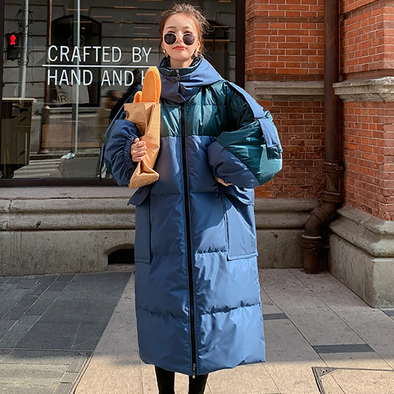 Винтажный пуховик с капюшоном, Женская куртка средней длины, Корейская свободная парка, Толстая теплая куртка, Женская Повседневная Верхня...