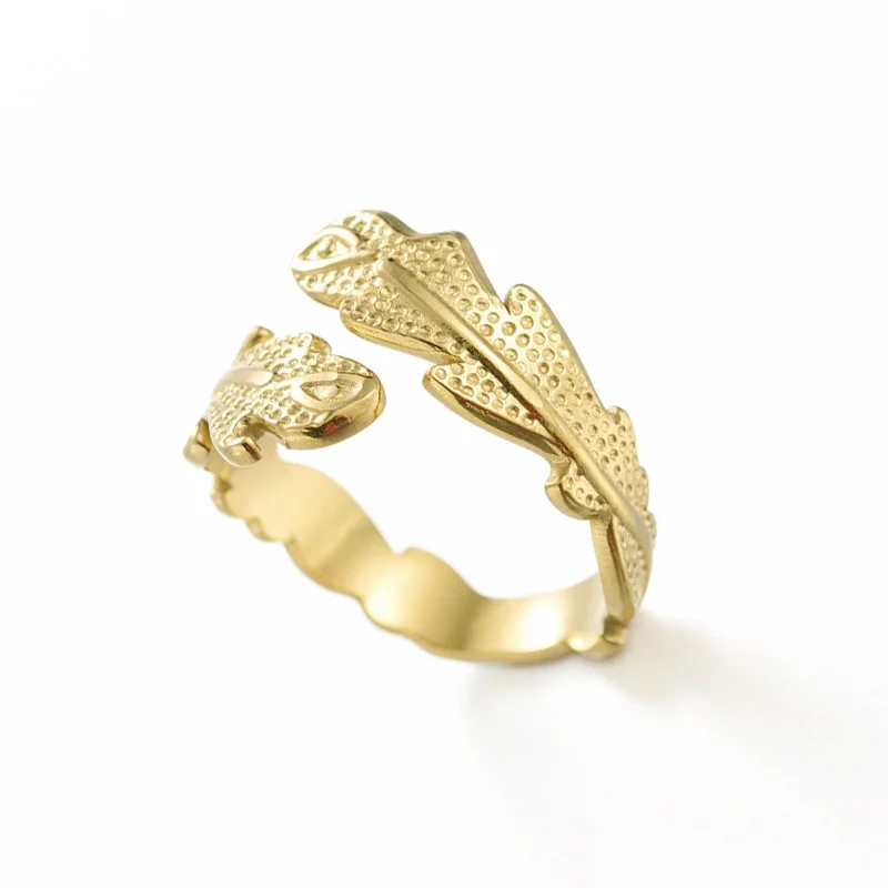 

ALLNEWME Simple Delicate Gold Color Stainless Steel Rings for Women Golden Leaf Adjusting Open Ring Statement Accessories 2021