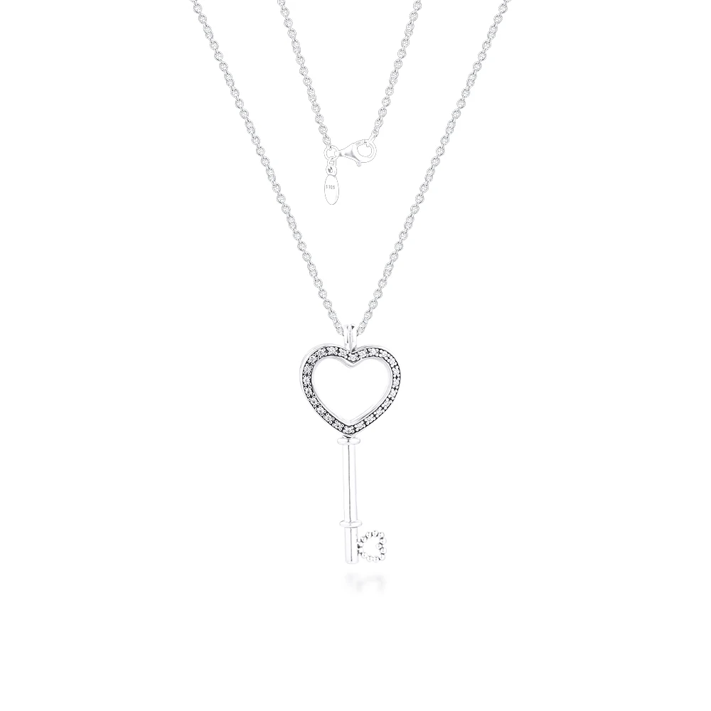 

Floating Locket Heart Key Necklaces 100% 925 Sterling Silver Jewelry Free Shipping