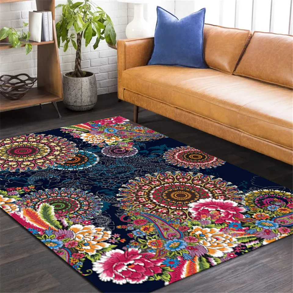 

Ethnic Style Bedroom Carpet Mandala Flower Living Room Carpet Kitchen Non-slip Floor Mat Home Entrance Small Carpet