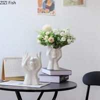 european abstract hand rest face ceramic vase white body art flower arrangement plant potted hydroponic vase home decoration new