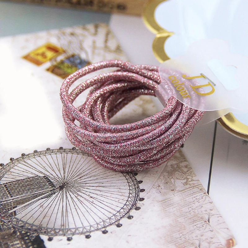 Light pink 10 шт./упак. с блестками и его друзья» Детская плотная Корейская резинка для волос аксессуары для волос высокая эластичная повязка для головы с нахлестом 20 Цвета - Цвет: Light pink