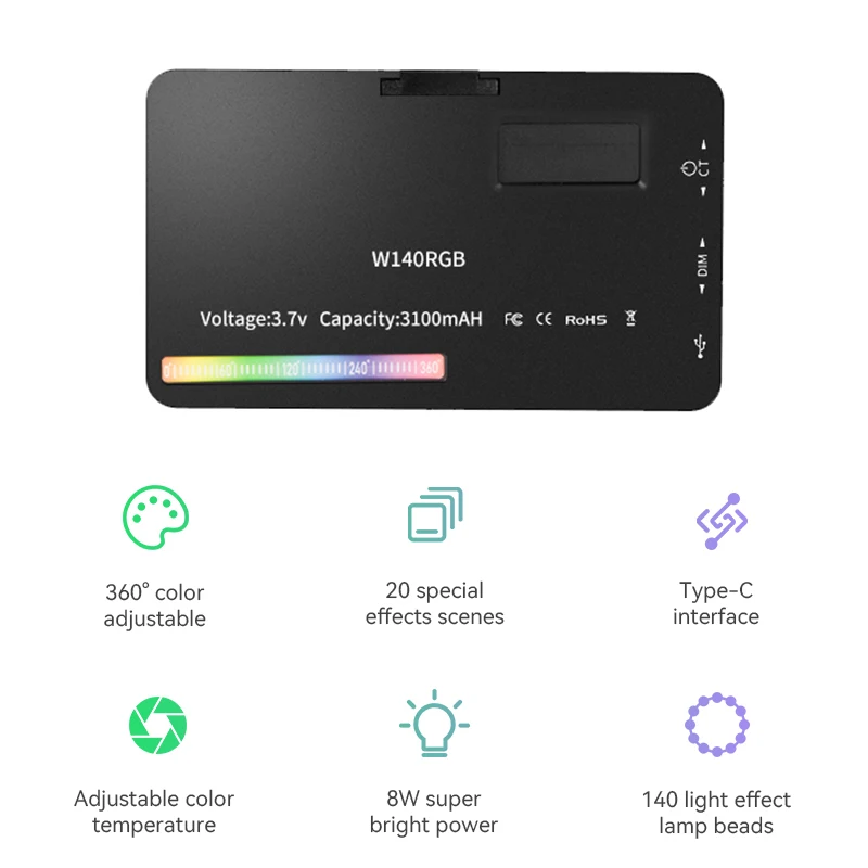 RGB-светильник светодиодсветодиодный полноцветная для видеосъемки 3100 мА · ч 2500-9000